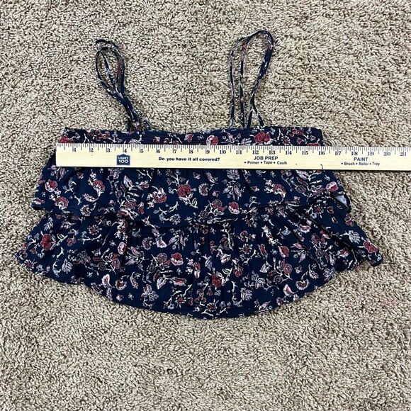 ZARA Floral Crop Top Womens Medium Boho Spaghetti Straps Tiered Ruffle Shirt - Picture 6 of 9